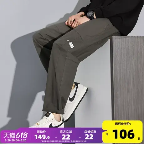 唐狮2025春季新款男休闲裤简约复古宽松直筒拼接工装裤子潮流百搭商品大图