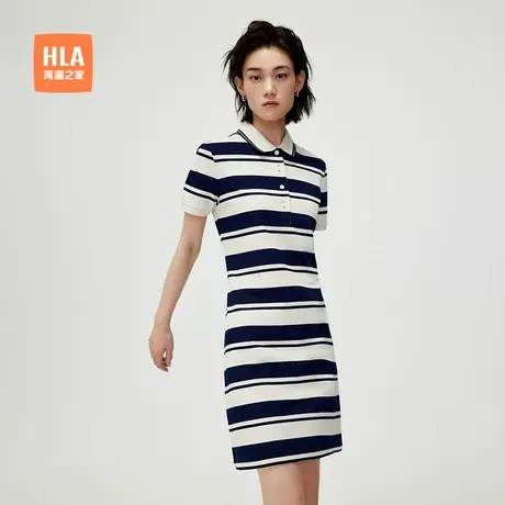 HLA/海澜之家休闲POLO裙2025春夏新翻领柔软条纹修身亲肤裙子女装图片