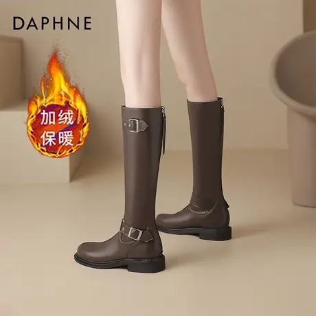 达芙妮棕色长筒靴女2025新款秋冬骑士靴显瘦厚底增高单靴子女款图片