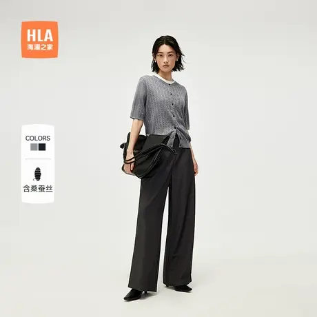【含桑蚕丝】HLA/海澜之家通勤轻薄短袖针织开衫25春夏新毛衣女装商品大图