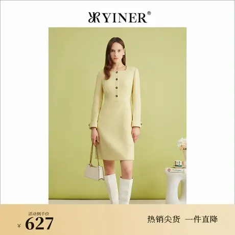 [羊毛粗毛呢]YINER音儿专选2024春季新款复古方领连衣裙图片
