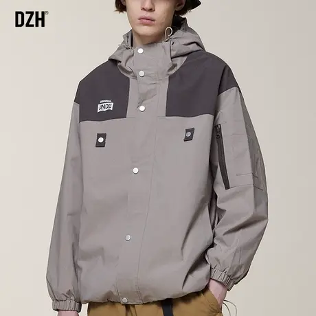 男士拼色连帽冲锋衣外套男潮牌春秋防风2023年新款情侣装美式夹克商品大图