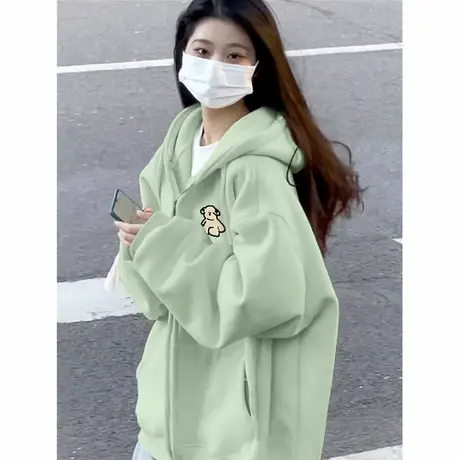 oversize卫衣女2024春秋季上衣小个子韩系慵懒风连帽薄款开衫外套商品大图