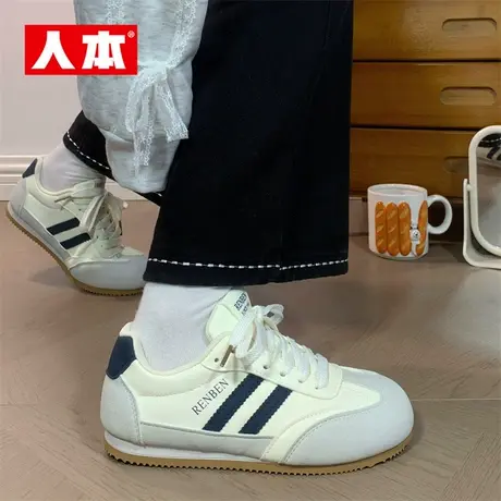 人本德训鞋女2025秋季新款百搭小众爆款小白鞋复古轻便软底板鞋女图片