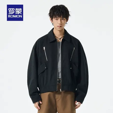 罗蒙男士拉链装饰宽松工装夹克2025秋季新款潮酷外套日常简约上衣商品大图