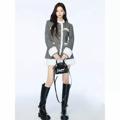 爵莱菲大码胖mm显瘦2025秋季小香风中长款大衣外套女气质高端商品大图