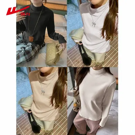 ZH回力半高领打底衫女秋冬季加绒内搭2025新款德绒保暖长袖t恤商品大图