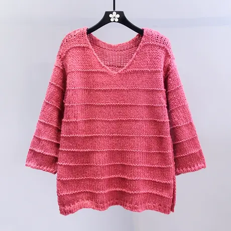 慵懒风条纹毛衣女秋冬2023新款宽松高级感软糯温柔长袖针织衫上衣商品大图