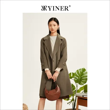 YINER音儿女装2022冬季新款中长款纯羊毛双面呢大衣商品大图