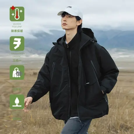 男士户外三合一冲锋衣外套男秋冬防风防水2023新款摇粒绒连帽夹克商品大图