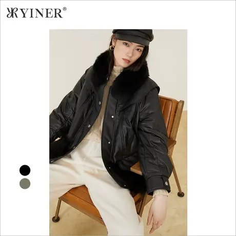 YINER音儿商场同款女装冬季新款狐狸毛领真皮鹅绒羽绒服商品大图