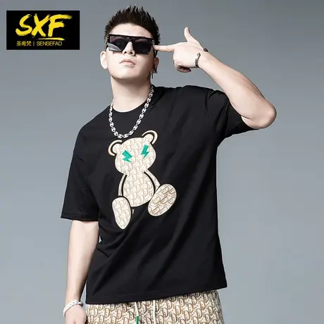 SXF圣希梵男士短袖T恤  欧美潮牌刺绣男装宽松半袖纯棉夏季上衣男商品大图