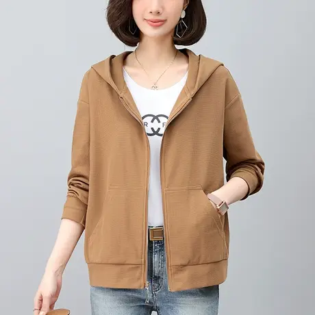 妈妈连帽外套女春秋宽松加大码女装中老年休闲秋装长袖上衣夹克衫商品大图