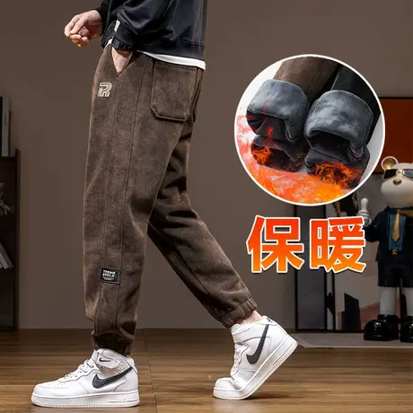 冬季男款加厚保暖束脚休闲裤子秋冬款加绒防寒运动卫裤2023年新款商品大图