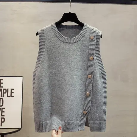 圆领开叉针织马甲背心女2023秋装新款宽松外穿马夹叠穿毛衣坎肩潮商品大图