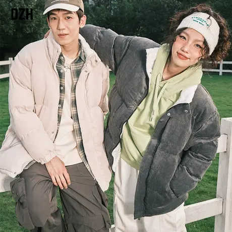 情侣灯芯绒立领棉服男款冬季加绒加厚羊羔绒外套2023新款保暖棉衣商品大图