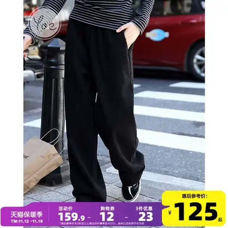 yoe雪尼尔加绒直筒休闲裤女黑色阔腿裤长裤秋冬运动裤百搭宽松ins商品大图