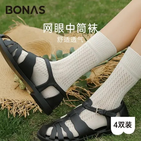 黑白色袜子女夏天薄款网眼中筒袜潮网红款堆堆长袜外穿春夏季女士商品大图