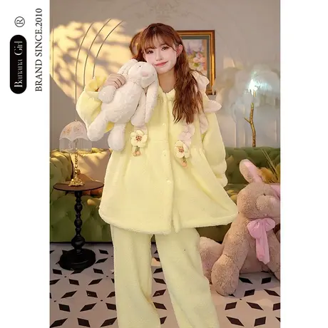 Bananagirl珊瑚绒睡衣冬季女新款小花家居服加厚款女士睡衣小香风商品大图