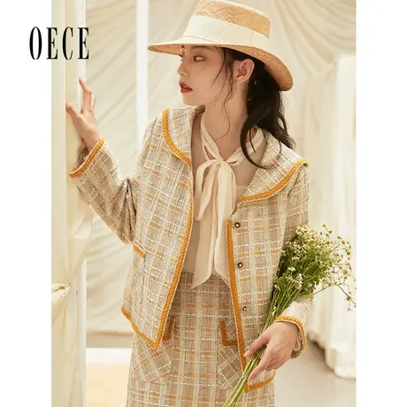 Oece秋装新复古少女感小香风外套春秋减龄织花短外套商品大图