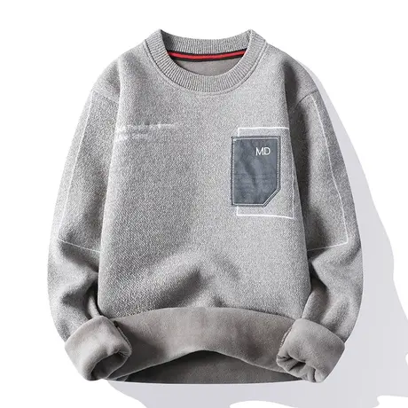 港士博雪尼尔毛衣男士加绒加厚秋冬季一体绒针织衫打底线衣外套男商品大图