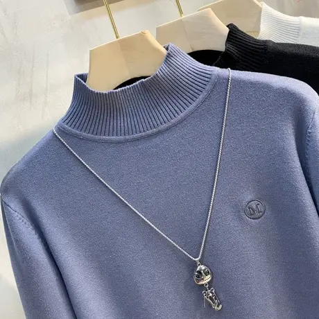 Ekecel男士半高领打底衫 刺绣套头毛衣中领打底衫时尚男士针织衫商品大图