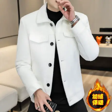 新款冬季高端加绒加厚仿水貂绒夹克男士韩版帅气短款风衣外套保暖商品大图