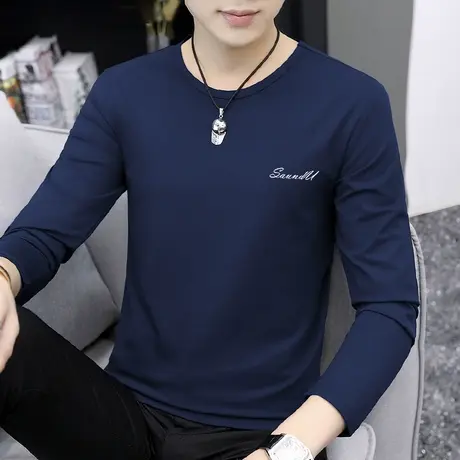莫代尔圆领长袖t恤男潮牌内搭上衣服打底衫修身潮流印花秋衣小衫商品大图