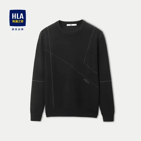 HLA/海澜之家圆领长袖针织衫2023秋季圆领弹力绣花修身休闲毛衣男图片