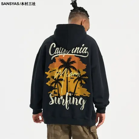 木村三社SANSYAS 美式复古连帽设计感卫衣宽松vintage休闲上衣图片