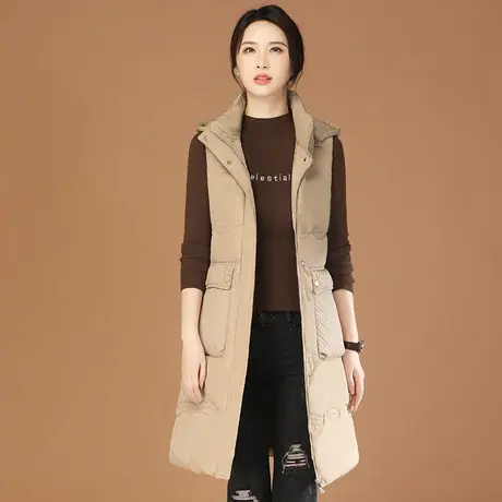 韩潮袭人中长款连帽加厚坎肩棉马甲女2023冬新款加棉加厚马夹外套图片