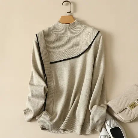 半高领毛衣女宽松套头打底衫女春装新款内搭爆款百搭洋气针织衫女图片