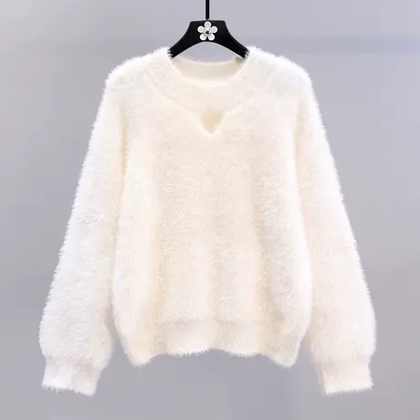 温柔风软糯水貂绒毛衣女秋冬2023新款宽松高级感洋气套头针织上衣商品大图