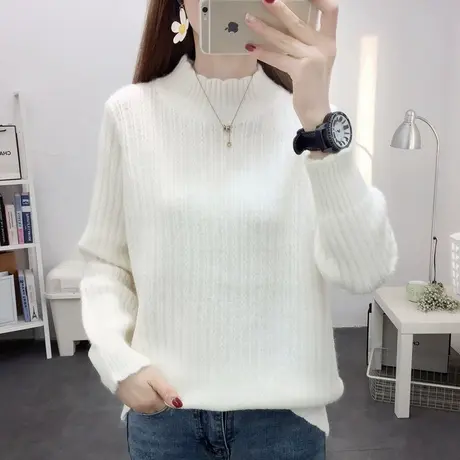 半高领女士毛衣2022年爆款秋冬宽松套头针织打底衫外穿洋气套头衫商品大图