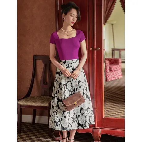 弥古法式碎花裙子a字裙复古半身裙女夏小个子高腰半裙长裙高级感图片