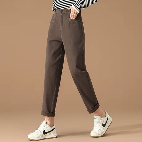 咖啡色裤子女春秋大码女裤运动休闲裤九分萝卜裤秋冬哈伦裤加绒裤商品大图