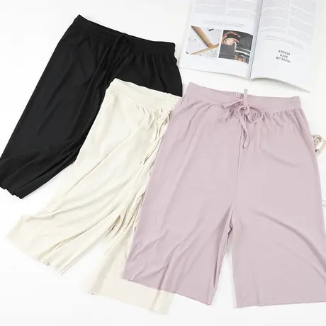 新爆料冰丝阔腿裤五分黑色女夏2023新款高腰宽松大裤脚垂坠感休闲图片