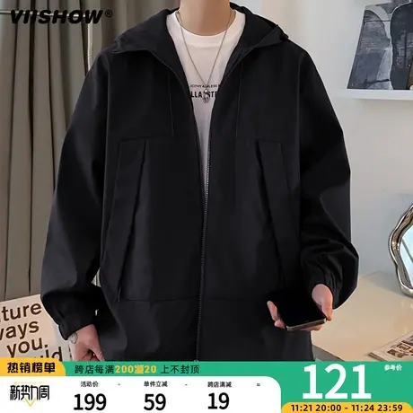 VIISHOW冲锋夹克外套男春秋季新款潮牌宽松工装纯色夹克日系复古商品大图