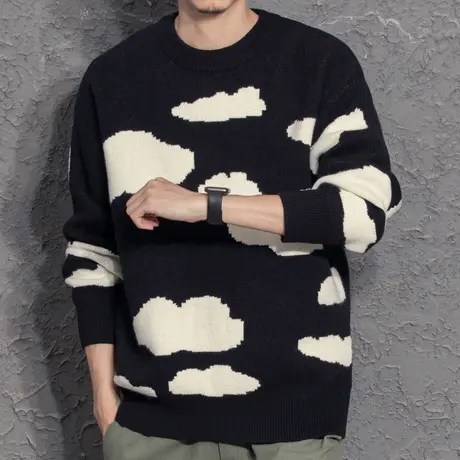 奕飏小众设计感宽松外套秋冬针织毛衣慵懒情侣套头圆领上衣潮休闲商品大图