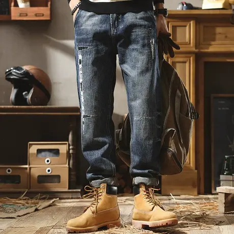 男士牛仔裤冬款小脚裤2022秋季百搭弹力潮牌宽松直筒休闲裤子男商品大图
