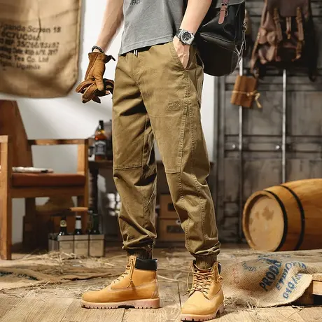 美式重磅夏季裤子男宽松直筒2022年新款男士休闲裤卡其束脚工装裤商品大图