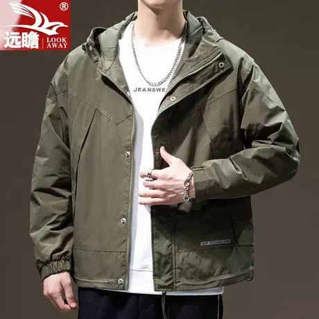 远瞻外套男春秋季2023新款潮牌宽松连帽工装高端休闲夹克男士上衣商品大图