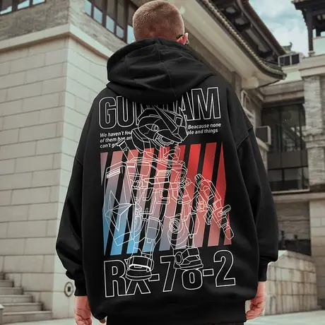 欧美潮牌加肥加大码连帽胖子oversize外套秋冬季加绒卫衣男款潮流图片