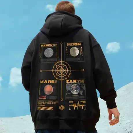 2024秋冬季新款卫衣男潮ins连帽潮牌宽松加肥加大码男装加绒外套商品大图