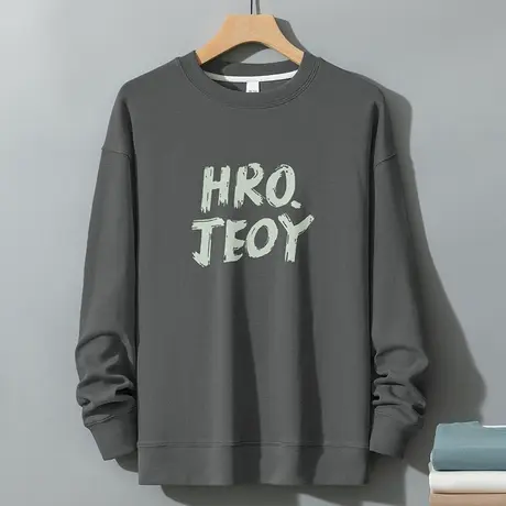 350g重磅国潮卫衣男秋冬款潮流宽松长袖t恤圆领无帽衫灰色上衣服商品大图