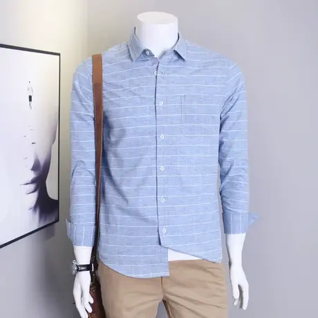 【特惠清仓】棉麻长袖衬衫男条纹休闲衬衣潮流大码宽松衣服商品大图