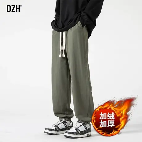 男士军绿色束脚工装裤男冬季加绒加厚2024新款美式休闲裤运动裤子商品大图