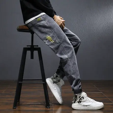 牛仔裤男士2022秋冬季宽松束脚哈伦工装裤男生新款潮流百搭休闲裤商品大图