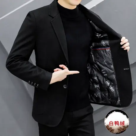 羽绒服外套男士短款毛呢西服冬季加厚保暖白鸭绒内胆呢子休闲西装图片
