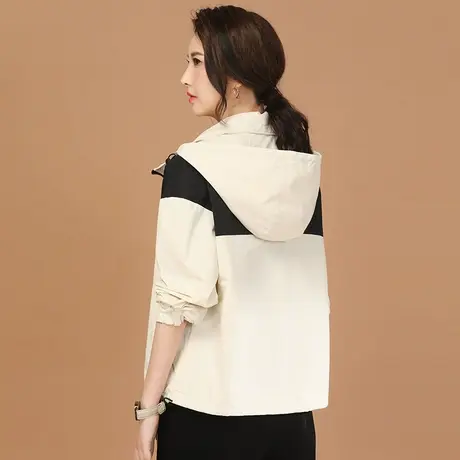 韩潮袭人设计感撞色连帽休闲外套女2024春季新款百搭夹克冲锋衣图片